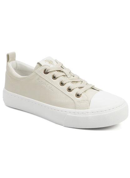 Women's Beige Low-Top Sneakers - Lightweight with White Sole, Comfortable Casual Shoes