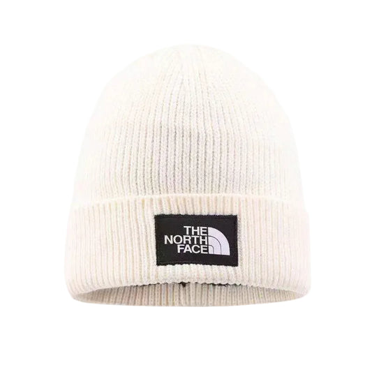 The North Face White Knitted Beanie, Classic Logo Warm Skull Cap