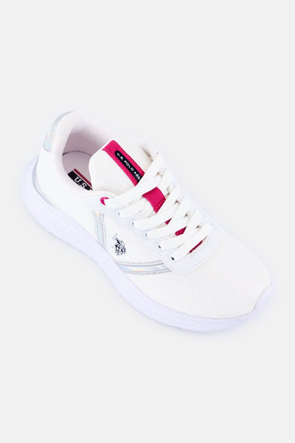 Women Mesh Eco Leather Lace Up Shoes, White