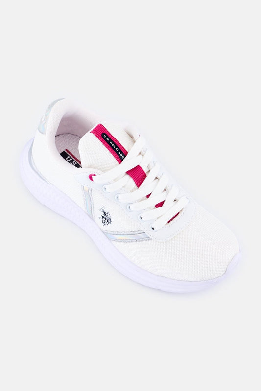 Women Mesh Eco Leather Lace Up Shoes, White