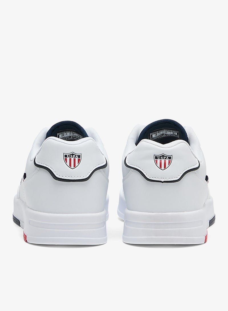 Men's White Low-Top Sneakers - Lightweight, Minimalist Design with Red & Blue Accents Shoes