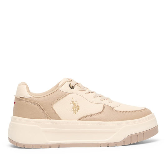 Women's Beige Low-Top Sneakers - Chunky Outsole With Foam Padding , Versatile Casual Shoes for Everyday Comfort