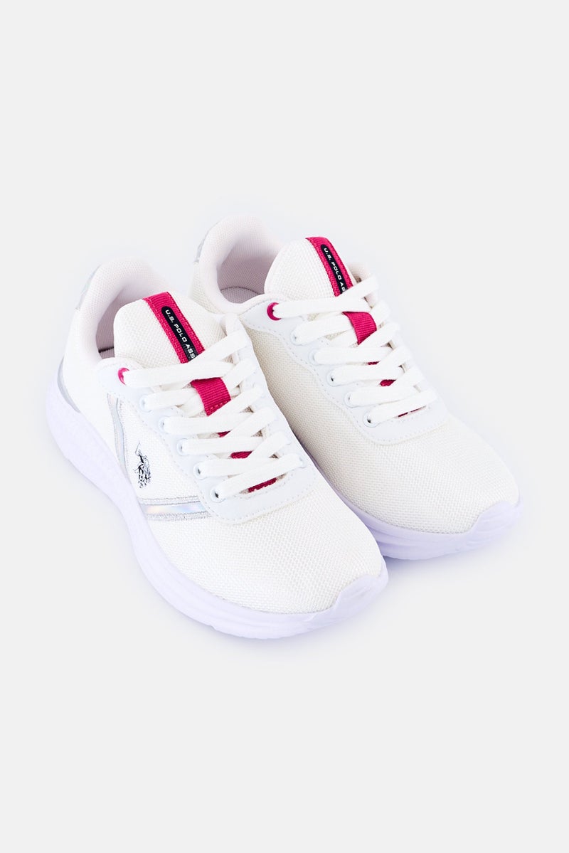 Women Mesh Eco Leather Lace Up Shoes, White