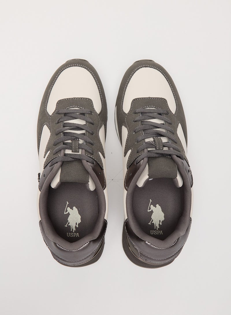 Women's Grey & White Low-Top Sneakers - Stylish Accents with Lace-Up Design and Cushioned Sole for Casual Comfort