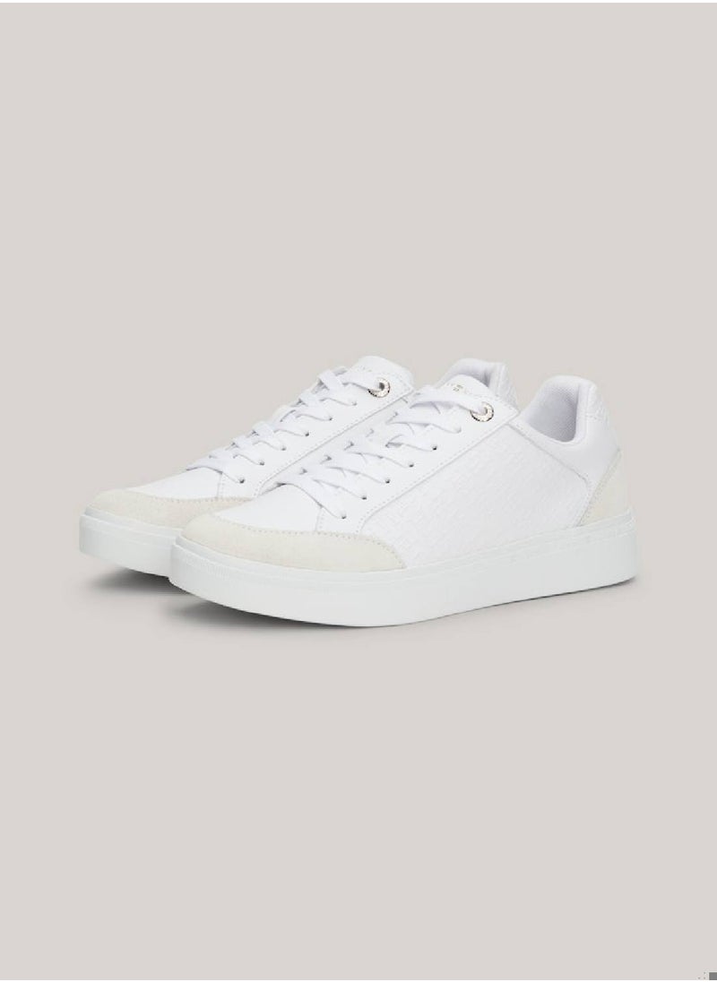 Women's Th Monogram Leather Mixed Texture Sneakers -  Leather upper, White