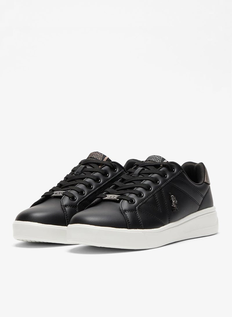 Women's Black Low-Top Sneakers - Fashionable Lace-Up Style Shoes, Perfect for Everyday Casual Outfits