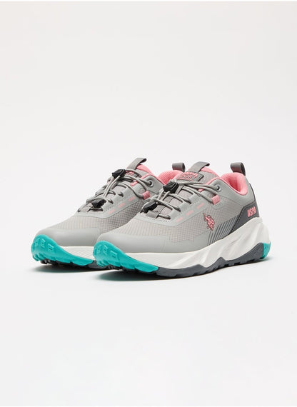Women's Grey Low-Top Sneakers - Trendy Lace-Up Design, Used For Trekking, Running