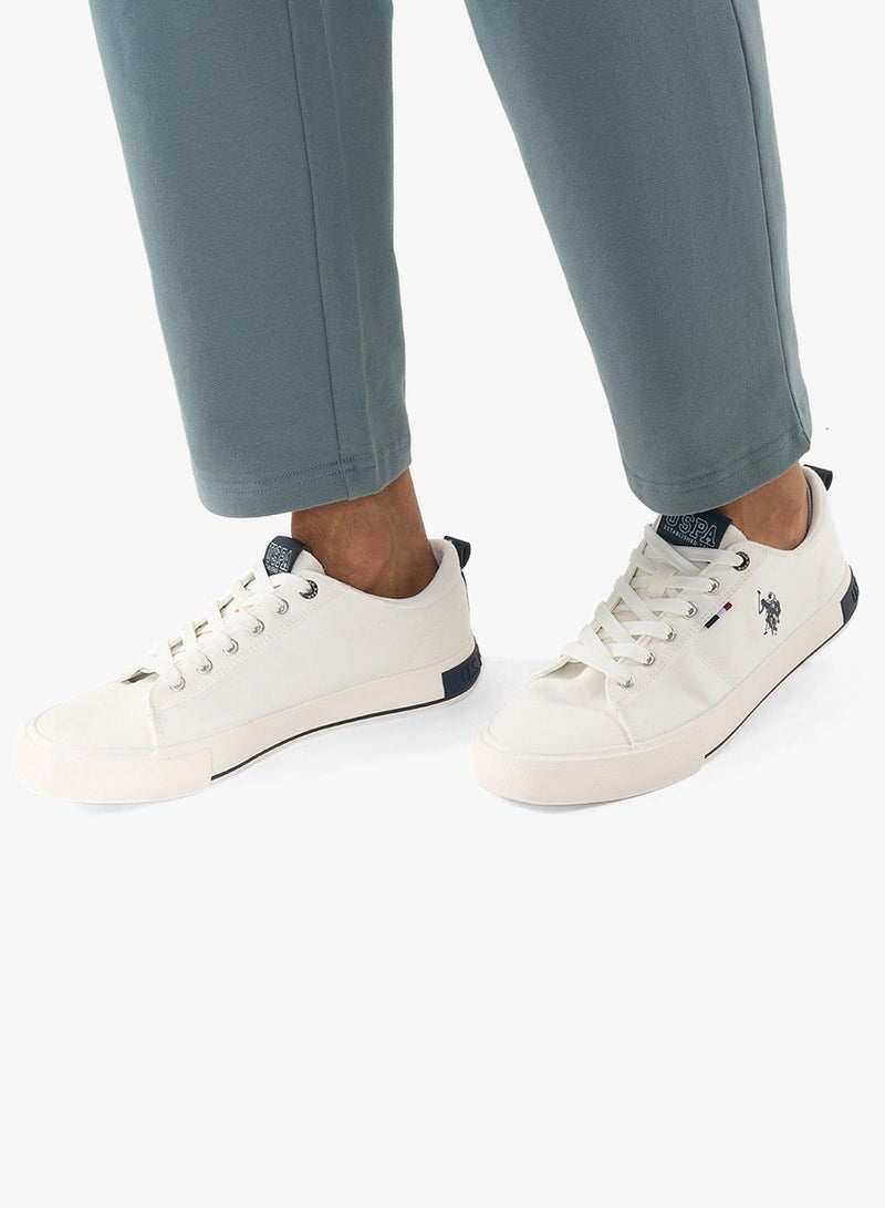 Men's White Low-Top Canvas Sneakers - Iconic Branding for a Clean Look Shoes