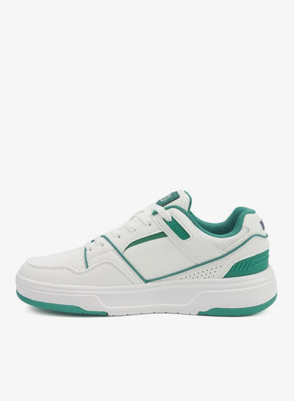 Men's White Low-Top Sneakers - Lightweight Shoes Modern Design with Green Accents