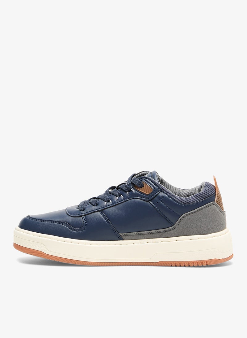 Men's Navy Low-Top Sneakers - Stylish Casual Shoes with Grey and Tan Accents, Durable and Stylish Casual Footwear