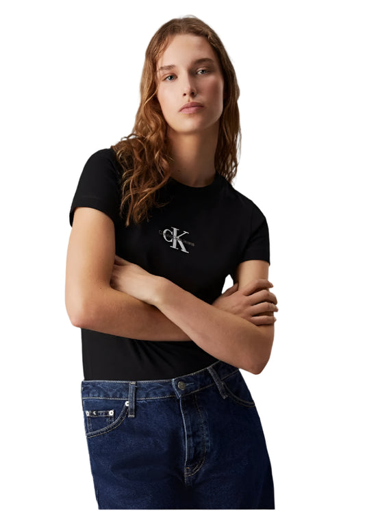 Women's Slim Monogram T-Shirt - Cotton jersey, Black