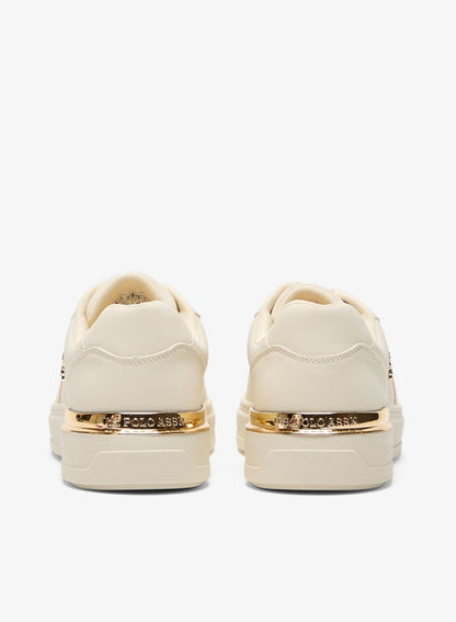 Women's Beige Low-Top Sneakers with Gold Heel Accent - Minimalist Shoes and Stylish