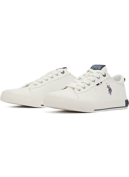 Men's White Low-Top Canvas Sneakers - Iconic Branding for a Clean Look
