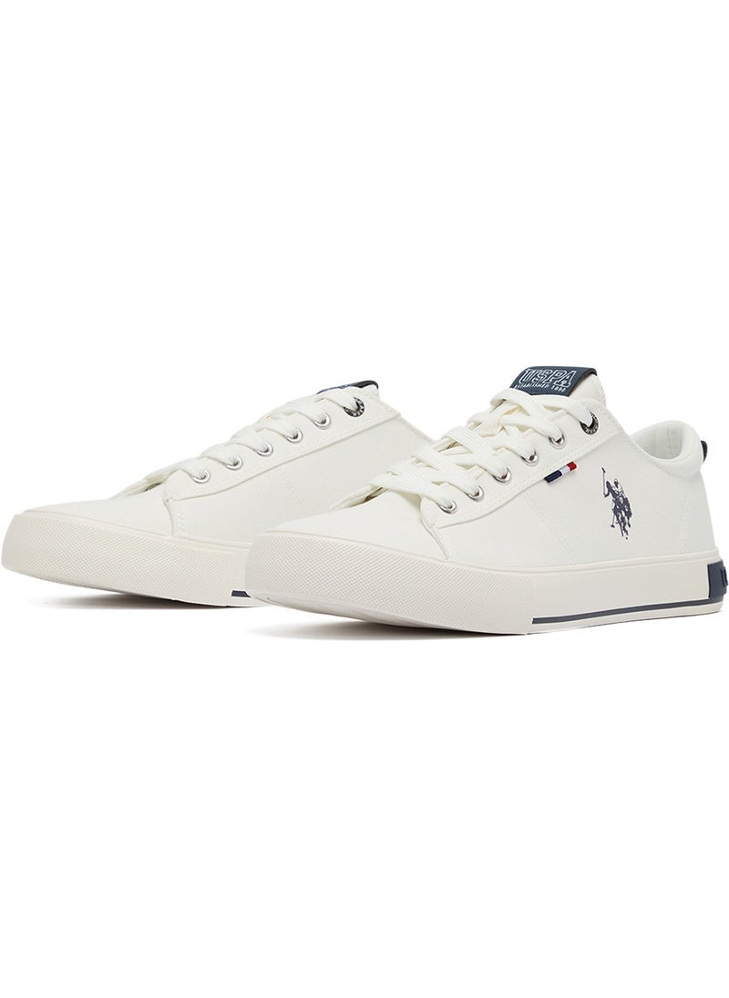 Men's White Low-Top Canvas Sneakers - Iconic Branding for a Clean Look