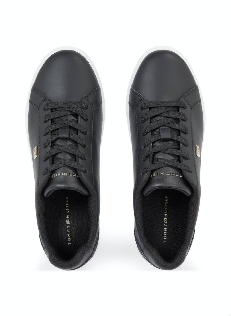Women's Essential Leather Cupsole Court Trainers -  Leather upper, Black