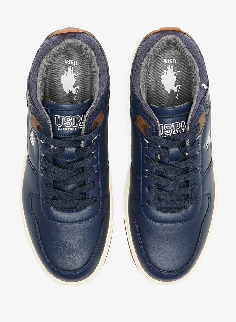 Men's Navy Low-Top Sneakers - Stylish Casual Shoes with Grey and Tan Accents, Durable and Stylish Casual Footwear