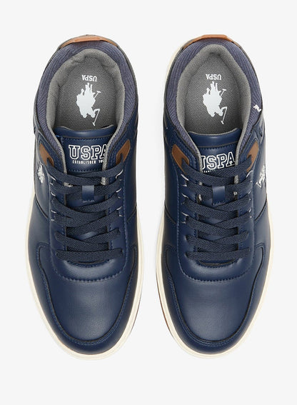 Men's Navy Low-Top Sneakers - Stylish Casual Shoes with Grey and Tan Accents, Durable and Stylish Casual Footwear