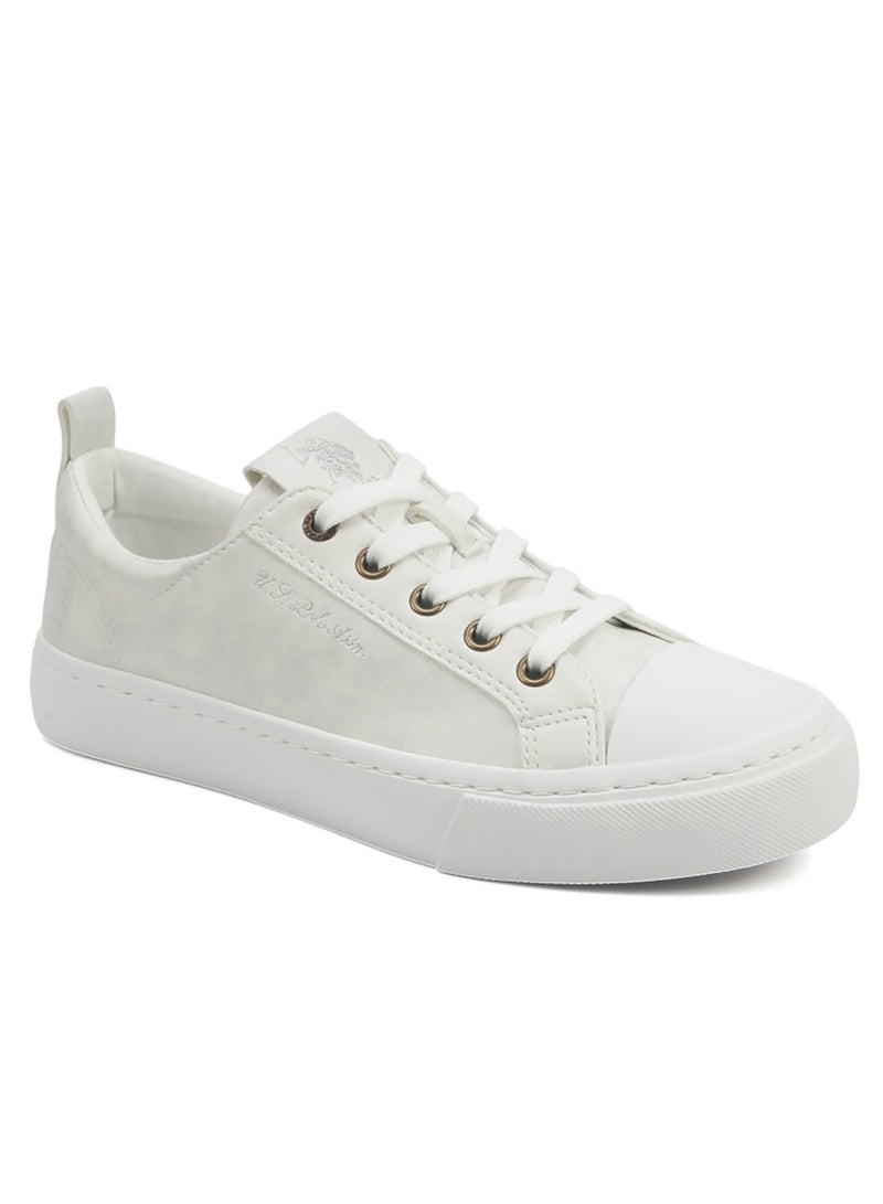 Women's White Low-Top Sneakers - Lightweight with White Sole, Comfortable Casual Shoes