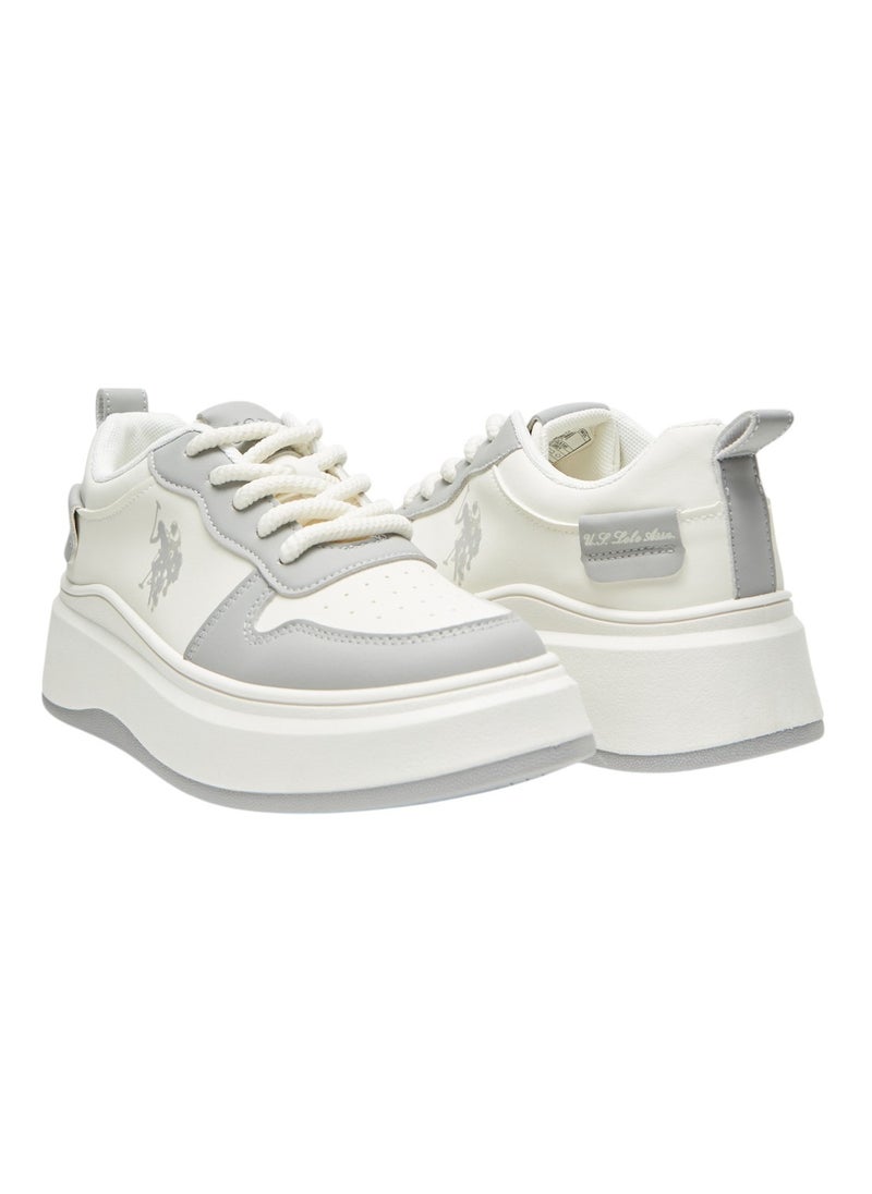 Women's White and Grey Sneakers - Bold Rugged Style with Durable Sole for Outdoor Wear