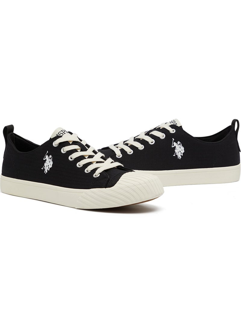 Men's Black Low-Top Canvas Sneakers - Iconic Branding for a Clean Look