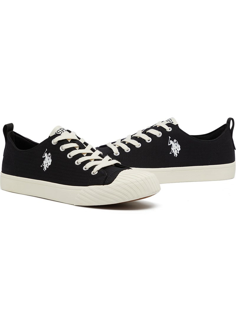 Men's Black Low-Top Canvas Sneakers - Iconic Branding for a Clean Look