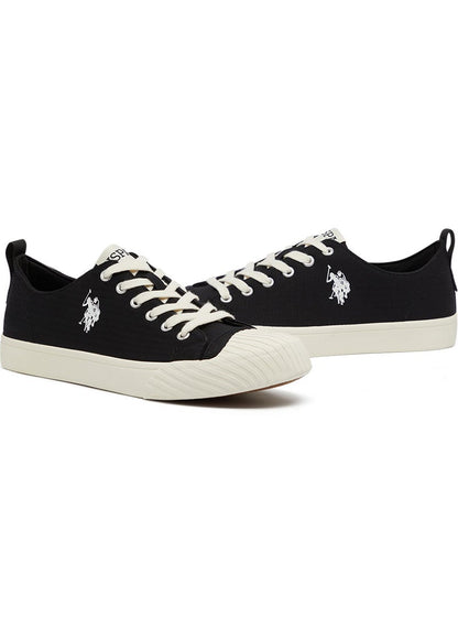 Men's Black Low-Top Canvas Sneakers - Iconic Branding for a Clean Look