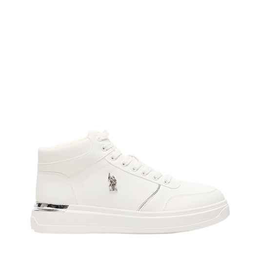 Women's White High-Top Sneakers with Golden Accents - Sleek and Modern Design