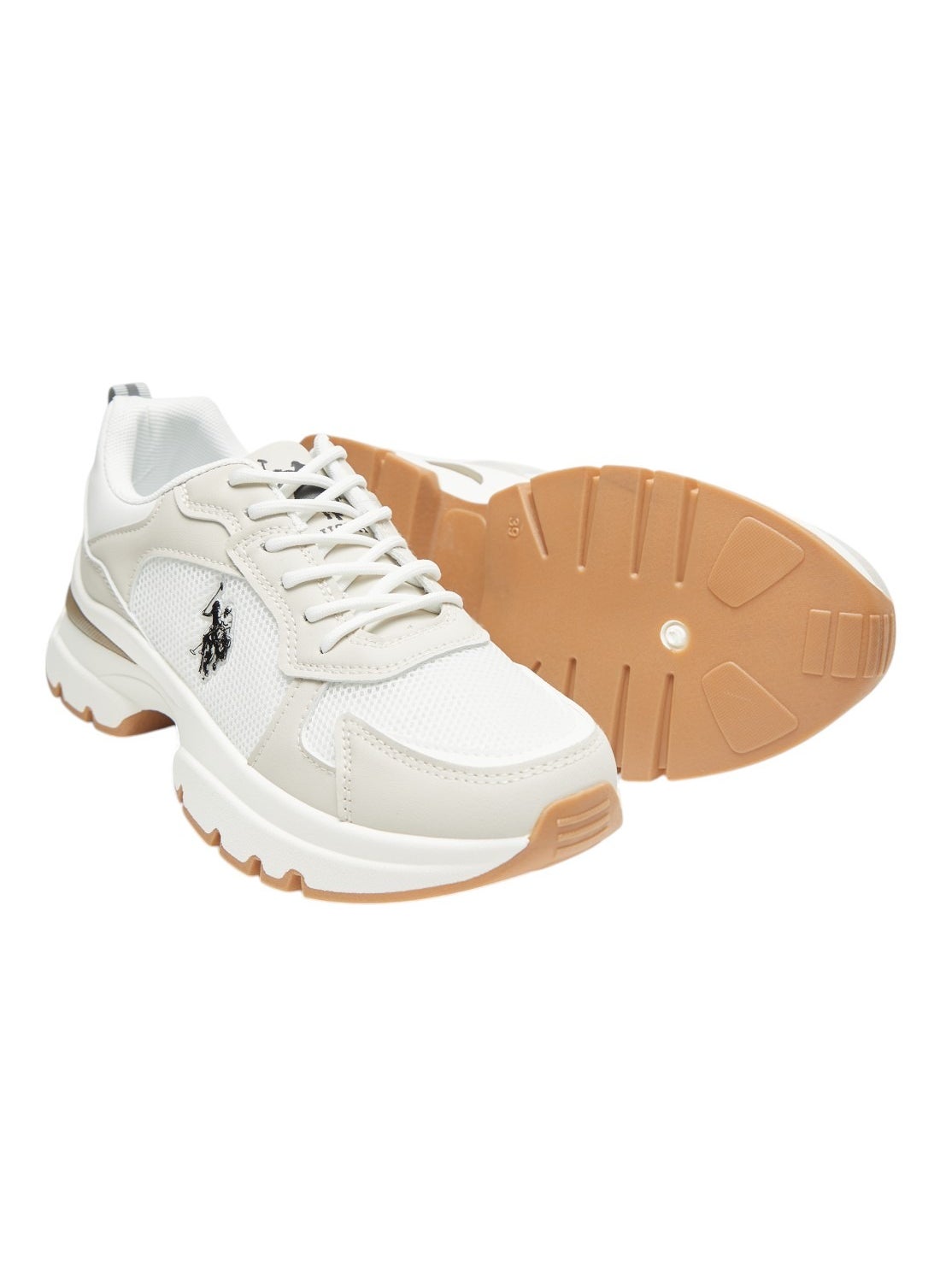 Women's White with Beige Accent Sneakers - Bold Rugged Style with Durable Sole for Outdoor Wear
