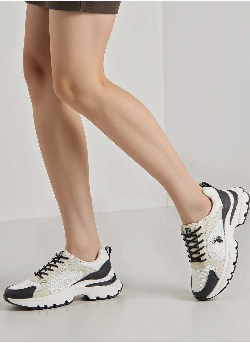 Women's White with Black Accent Sneakers - Bold Rugged Style with Durable Sole for Outdoor Wear