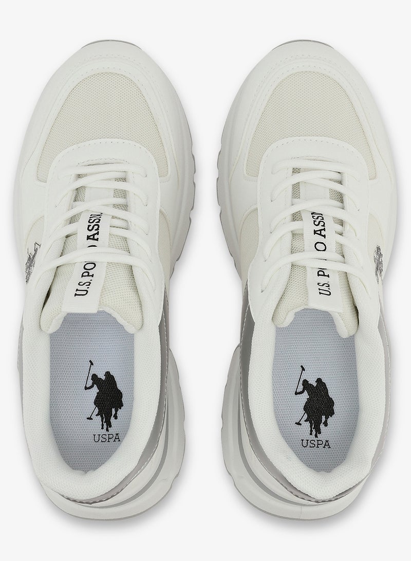 Women's White Low-Top Sneakers - Stylish Shimmer Design Shoes, Perfect for a Cute Outfit