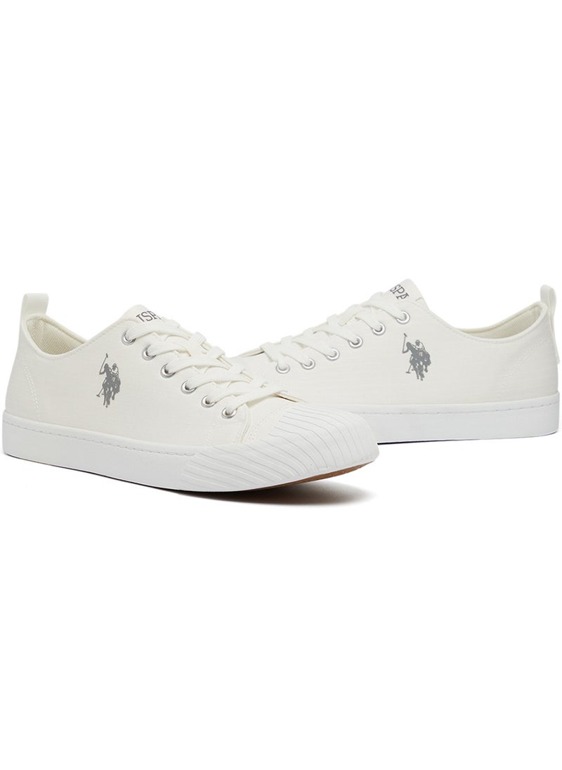 Men's White Low-Top Canvas Sneakers - Iconic Branding for a Clean Look