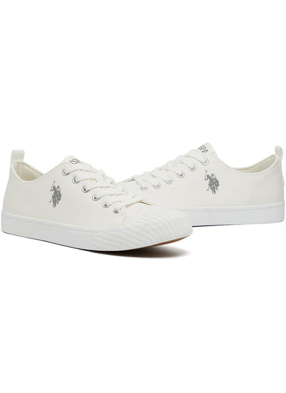Men's White Low-Top Canvas Sneakers - Iconic Branding for a Clean Look