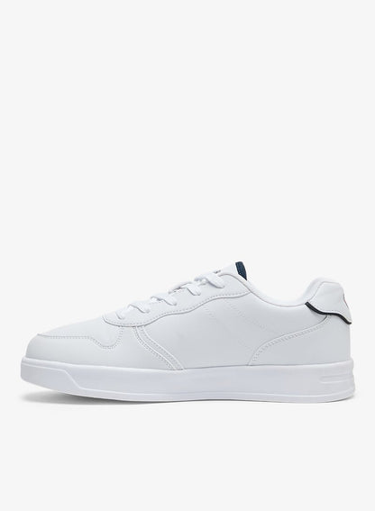 Men's White Low-Top Sneakers - Lightweight, Minimalist Design with Red & Blue Accents Shoes