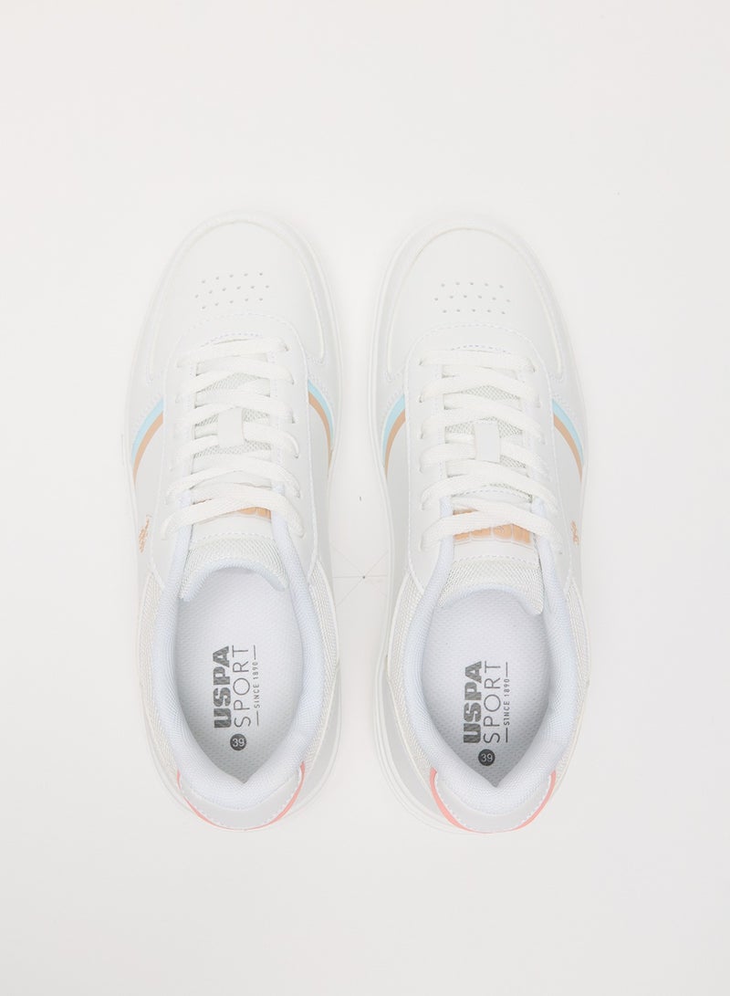 Women's White Sneakers - Soft Pastel Accents with Retro-Inspired Design and Cushioned Sole for Effortless Style and Comfort
