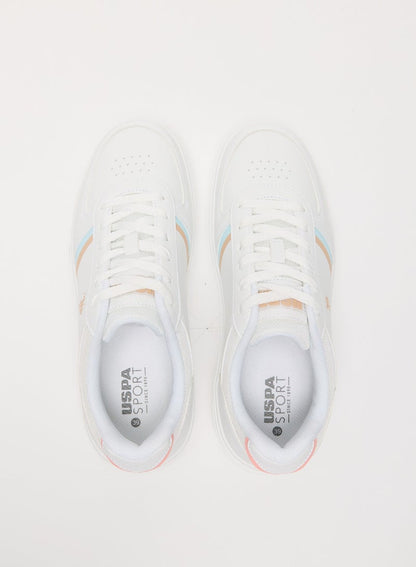Women's White Sneakers - Soft Pastel Accents with Retro-Inspired Design and Cushioned Sole for Effortless Style and Comfort