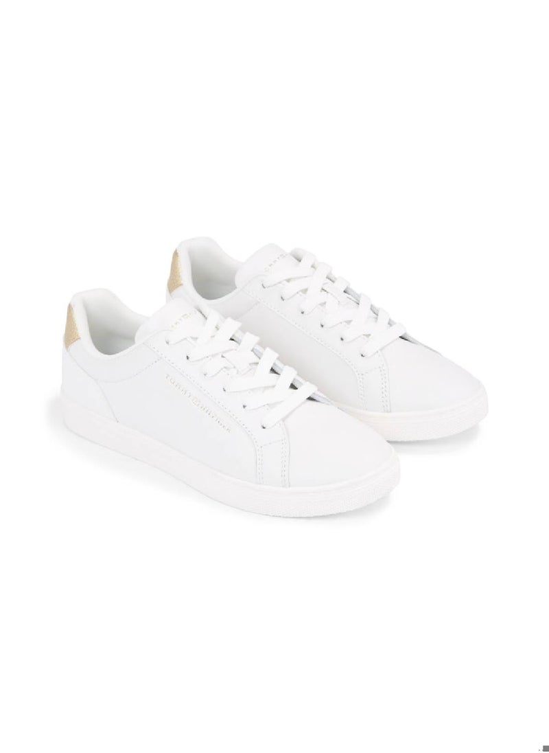 Women's Essential Metallic Leather Cupsole Trainers -  Leather upper, Off White