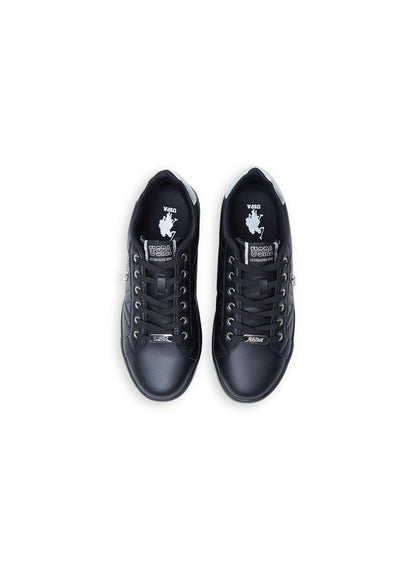 Women's Full Black Low-Top Sneakers - Fashionable Lace-Up Style, Perfect for Everyday Casual Outfits