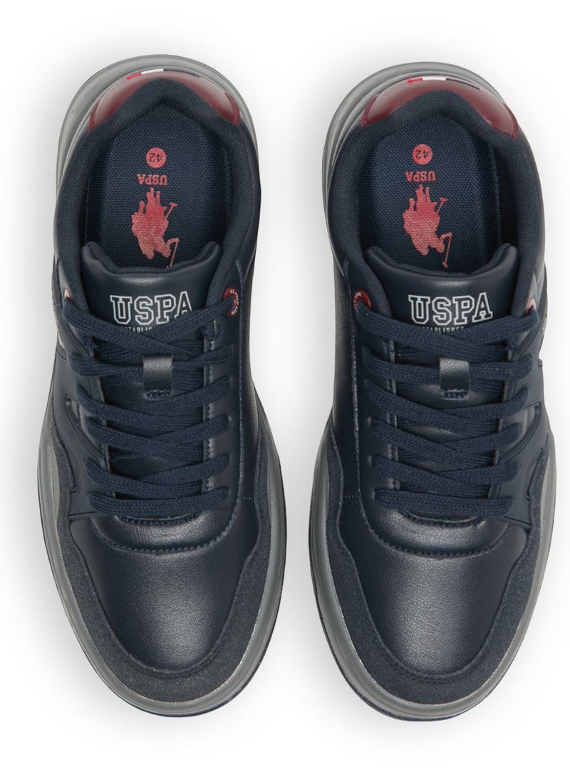 Men's Navy Low-Top Sneakers - Rugged Design with Grey and Red Accents, Durable and Comfortable Casual Footwear
