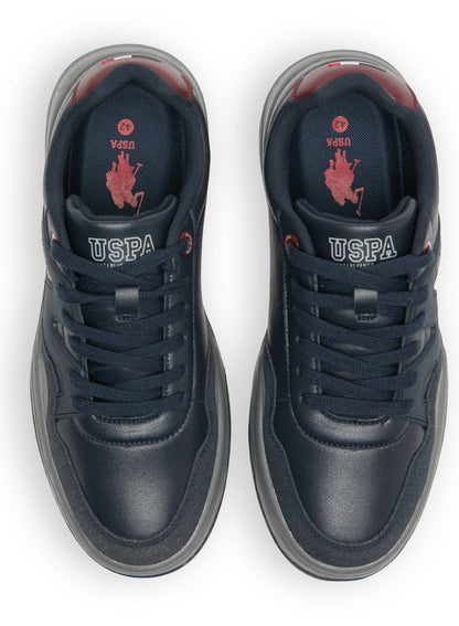 Men's Navy Low-Top Sneakers - Rugged Design with Grey and Red Accents, Durable and Comfortable Casual Footwear
