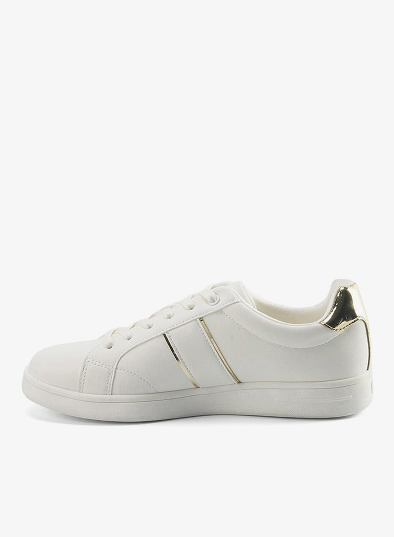 Women's White Sneakers with Metallic Accents Shoes - Sleek Design Shoes for Modern Casual Style