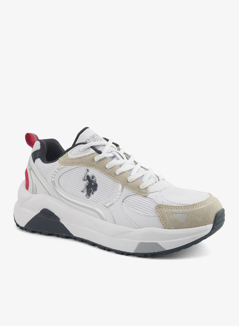 Men's White Low-Top Sneakers - Compression Cushioned Shoes with Iconic Design