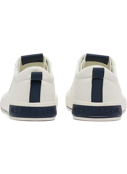 Men's White Low-Top Canvas Sneakers - Iconic Branding for a Clean Look