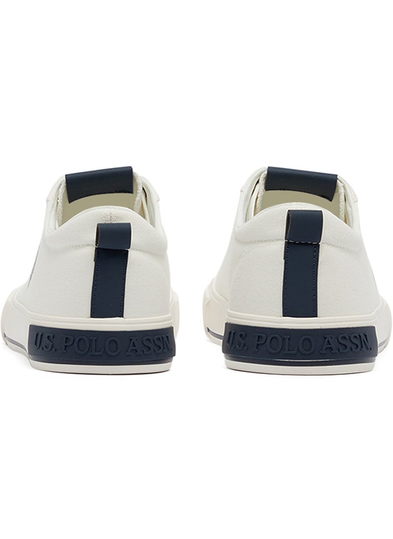 Men's White Low-Top Canvas Sneakers - Iconic Branding for a Clean Look