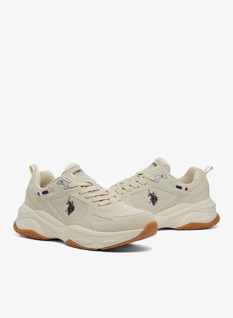 Men's Beige Low-Top Sneakers - Lightweight Shoes Lace-Up Design, Comfortable for Everyday Outfits