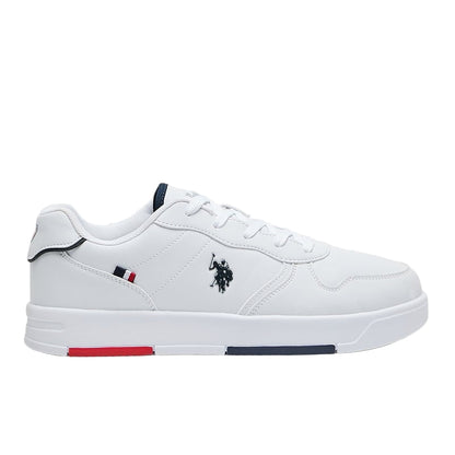 Men's White Low-Top Sneakers - Lightweight, Minimalist Design with Red & Blue Accents Shoes