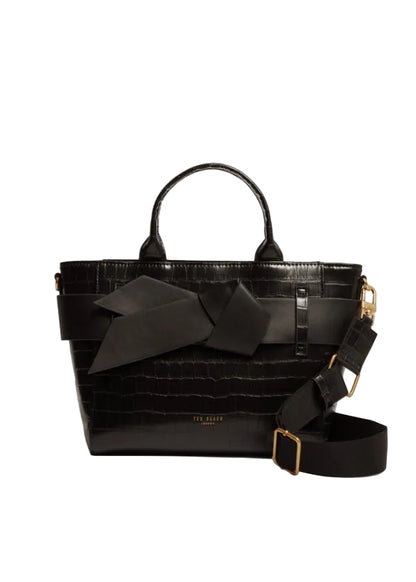 Croc Effect Knot Bow Crossbody Bag