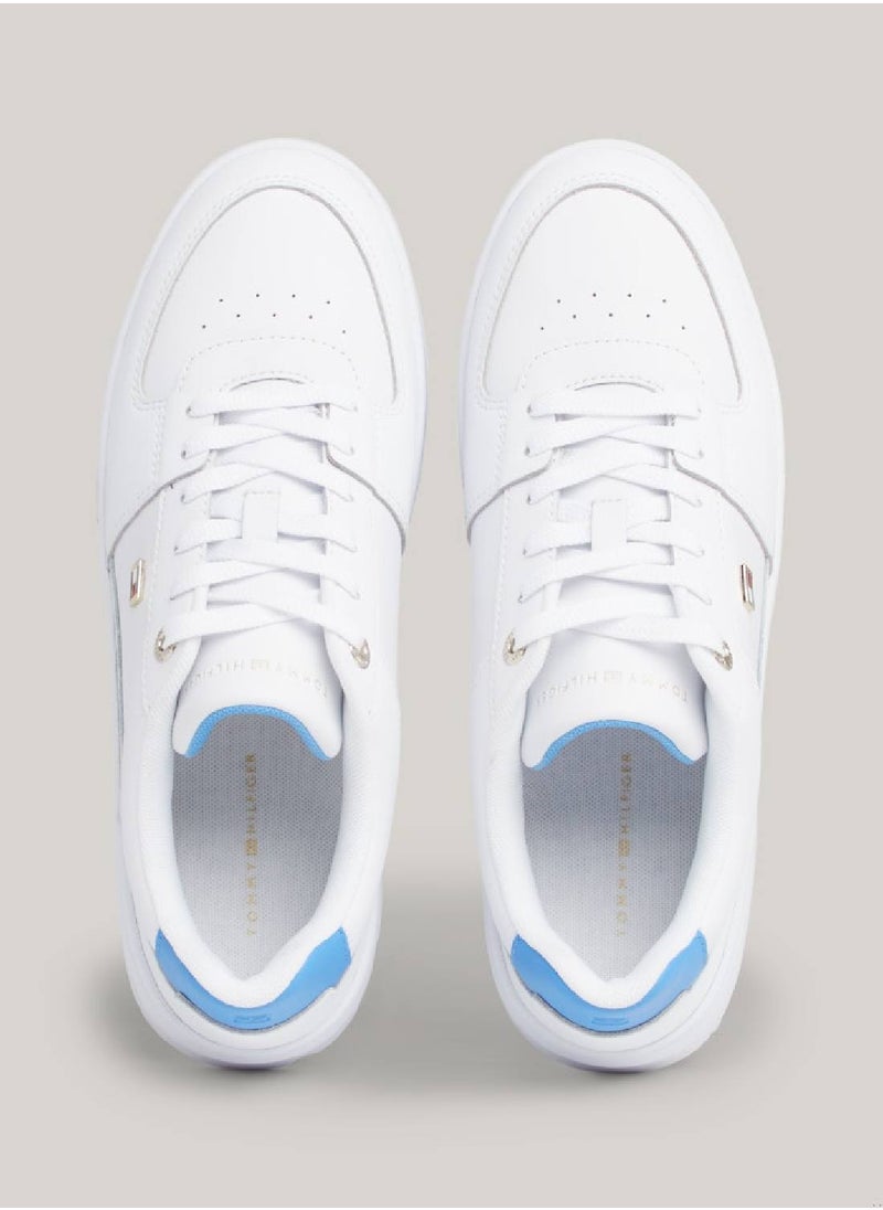 Women's Enamel Flag Basketball Low-Top Trainers -  Leather mix upper, White/ Blue