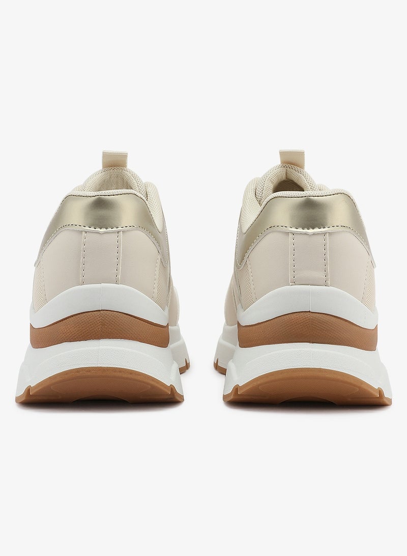 Women's Beige Low-Top Sneakers - Lightweight Shoes & Trendy Design Shoes for Everyday Wear