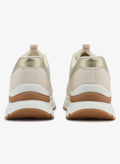 Women's Beige Low-Top Sneakers - Lightweight Shoes & Trendy Design Shoes for Everyday Wear