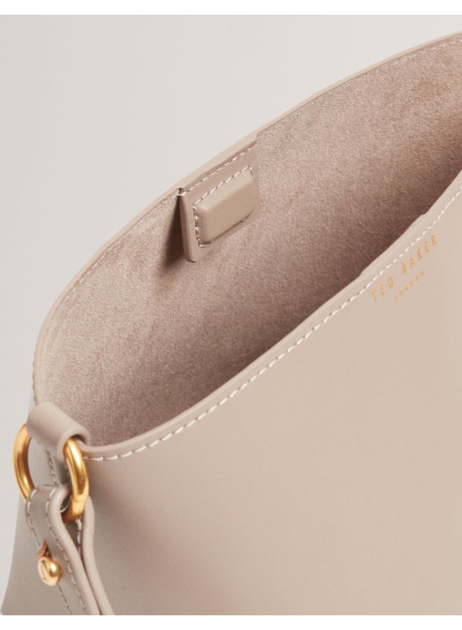 Weave Handle Leather Small Bucket Bag